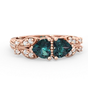 Alexandrite Diamond Butterflies 14K Rose Gold ring R5601