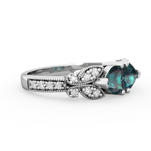 Alexandrite Diamond Butterflies 14K White Gold ring R5601