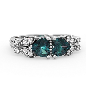 Alexandrite Diamond Butterflies 14K White Gold ring R5601