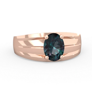 Alexandrite Men's Two Lane 14K Rose Gold ring R0363