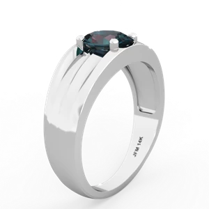 Alexandrite Men's Two Lane 14K White Gold ring R0363
