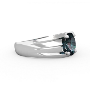 Alexandrite Men's Two Lane 14K White Gold ring R0363