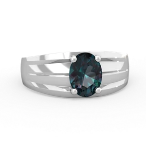 Alexandrite Men's Two Lane 14K White Gold ring R0363