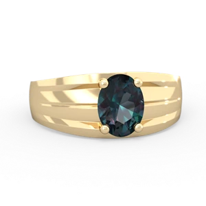 Alexandrite Men's Two Lane 14K Yellow Gold ring R0363