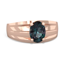 Alexandrite Men's Two Lane 14K Rose Gold ring R0363