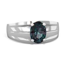 Alexandrite Men's Two Lane 14K White Gold ring R0363