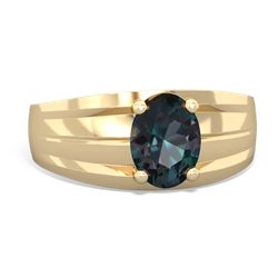 Alexandrite Men's Two Lane 14K Yellow Gold ring R0363