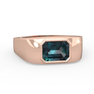 Alexandrite Men's Emerald-Cut Bezel 14K Rose Gold ring R0410