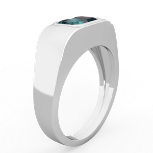 Alexandrite Men's Emerald-Cut Bezel 14K White Gold ring R0410