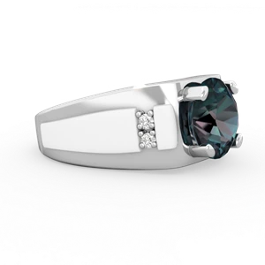 Alexandrite Men's 9Mm Round 14K White Gold ring R1822
