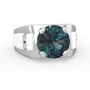 Alexandrite Men's 9Mm Round 14K White Gold ring R1822