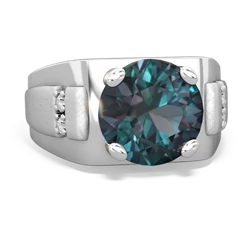 Alexandrite Men's 9Mm Round 14K White Gold ring R1822