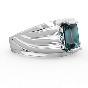 Alexandrite Men's 9X7mm Emerald-Cut 14K White Gold ring R1835