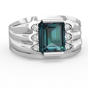 Alexandrite Men's 9X7mm Emerald-Cut 14K White Gold ring R1835