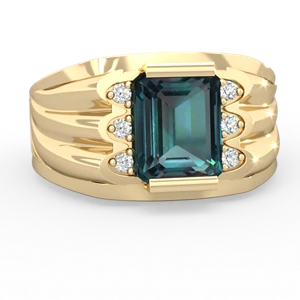Alexandrite Men's 9X7mm Emerald-Cut 14K Yellow Gold ring R1835