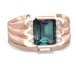 Alexandrite Men's 9X7mm Emerald-Cut 14K Rose Gold ring R1835