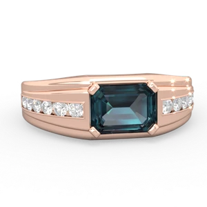 Alexandrite Men's Diamond Channel 14K Rose Gold ring R0500