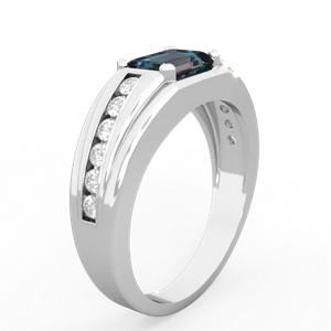 Alexandrite Men's Diamond Channel 14K White Gold ring R0500