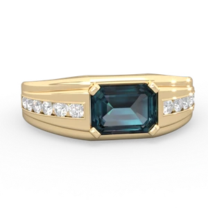 Alexandrite Men's Diamond Channel 14K Yellow Gold ring R0500