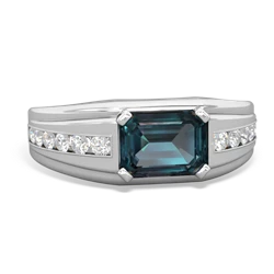 Alexandrite Men's Diamond Channel 14K White Gold ring R0500