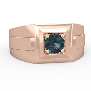 Alexandrite Men's Squared Circle 14K Rose Gold ring R0480
