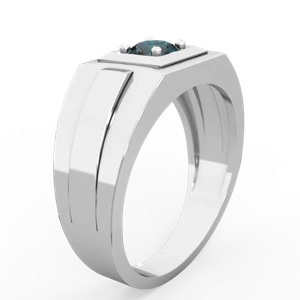 Alexandrite Men's Squared Circle 14K White Gold ring R0480