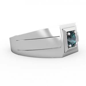 Alexandrite Men's Squared Circle 14K White Gold ring R0480