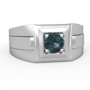 Alexandrite Men's Squared Circle 14K White Gold ring R0480