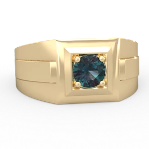 Alexandrite Men's Squared Circle 14K Yellow Gold ring R0480