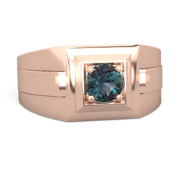 Alexandrite Men's Squared Circle 14K Rose Gold ring R0480