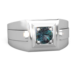 Alexandrite Men's Squared Circle 14K White Gold ring R0480