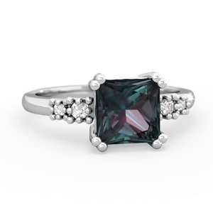 Alexandrite Art Deco Princess 14K White Gold ring R2014