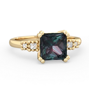 Alexandrite Art Deco Princess 14K Yellow Gold ring R2014