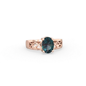 Alexandrite Art Deco Filigree 14K Rose Gold ring R2322