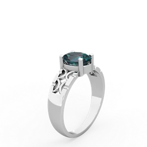 Alexandrite Art Deco Filigree 14K White Gold ring R2322