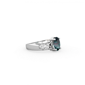 Alexandrite Art Deco Filigree 14K White Gold ring R2322