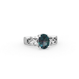 Alexandrite Art Deco Filigree 14K White Gold ring R2322
