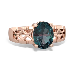 Alexandrite Art Deco Filigree 14K Rose Gold ring R2322