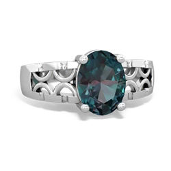 Alexandrite Art Deco Filigree 14K White Gold ring R2322