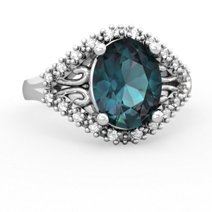 Alexandrite Antique Style Cocktail 14K White Gold ring R2564