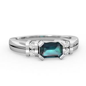 Alexandrite Art Deco East-West 14K White Gold ring R2590