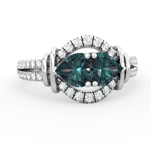 Alexandrite Art-Deco Keepsake 14K White Gold ring R5630
