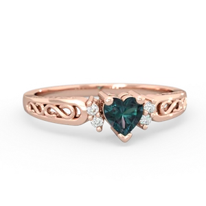 Alexandrite Filligree Scroll Heart 14K Rose Gold ring R2429