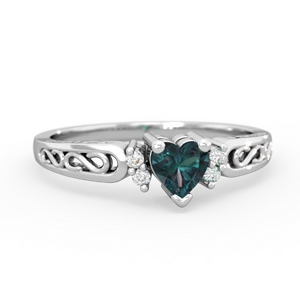 Alexandrite Filligree Scroll Heart 14K White Gold ring R2429