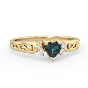Alexandrite Filligree Scroll Heart 14K Yellow Gold ring R2429