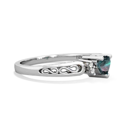 Alexandrite Filligree Scroll Heart 14K White Gold ring R2429