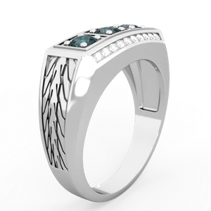 Alexandrite Three Stone Tire Tread Men's 14K White Gold ring R0520