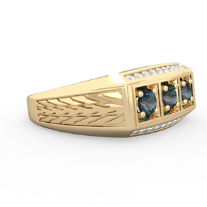 Alexandrite Three Stone Tire Tread Men's 14K Yellow Gold ring R0520