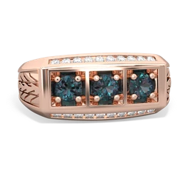 Alexandrite Three Stone Tire Tread Men's 14K Rose Gold ring R0520