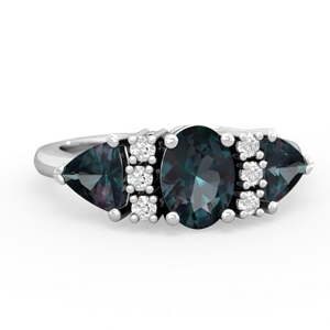 Alexandrite Antique Style Three Stone 14K White Gold ring R2186